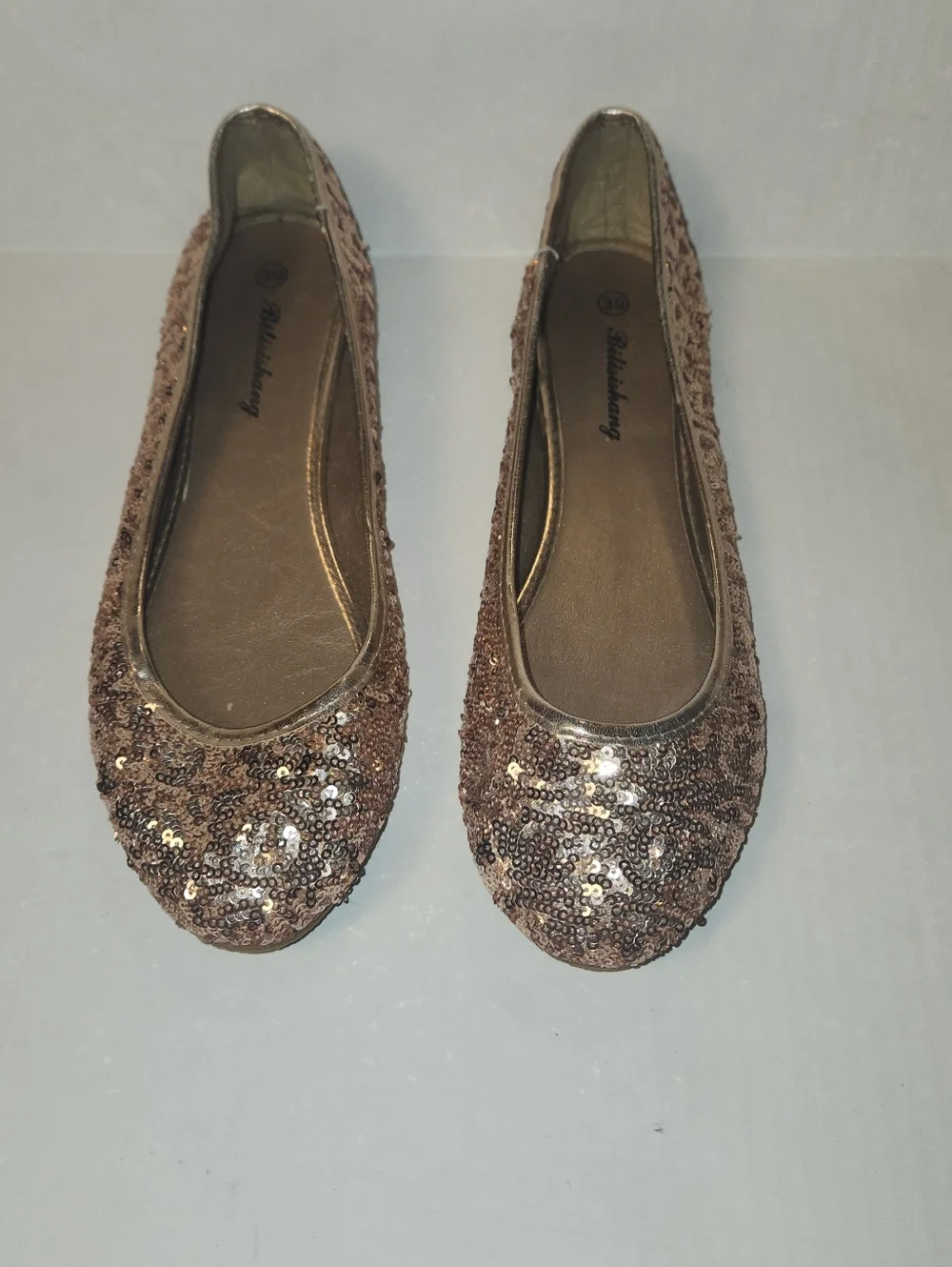 Rose Gold Sequin Embellished Rounded Toe Ballet Flats Size 8 39 EUC